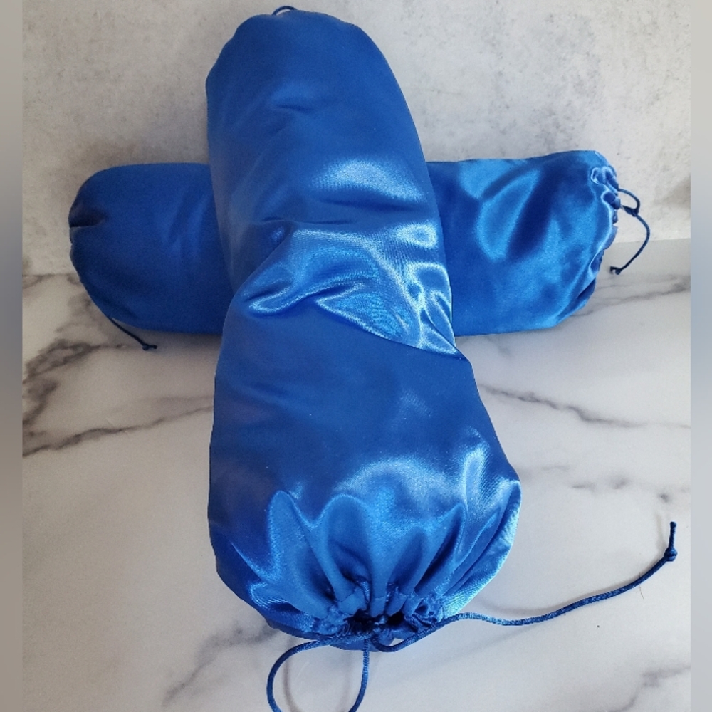 Pair Of Satin Blue Drawstring Neck Pillows